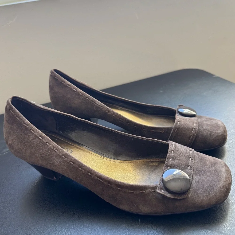 90s Vintage Franco Sarto Womens Suede Leather Slip on Button Mary Janes sz 9 Y2K